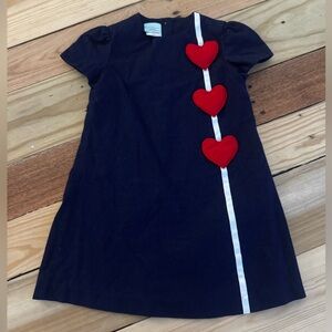 Navy Kids Dress with Red Heart Accents